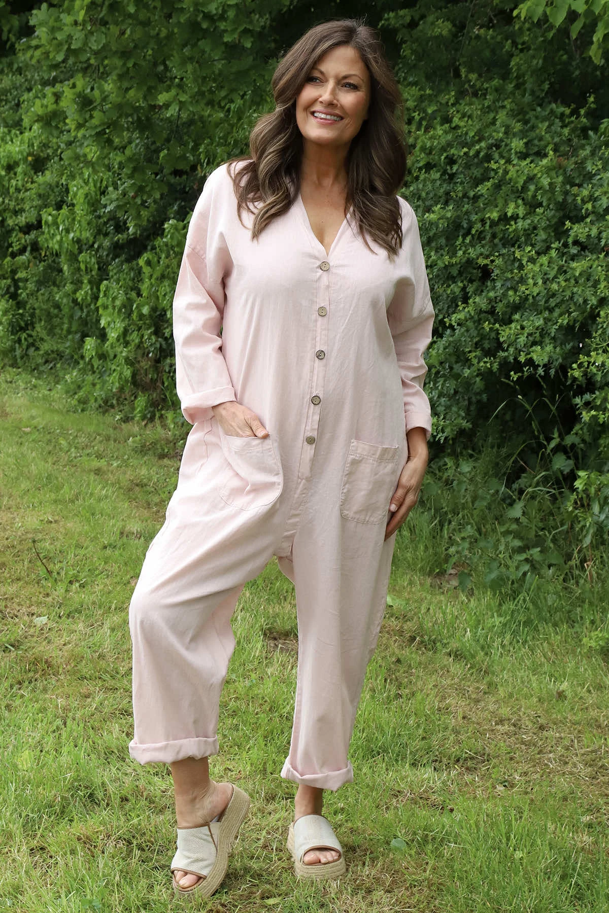 Paulton Linen Boilersuit Pink 3 Paulton Linen Boilersuit Pink