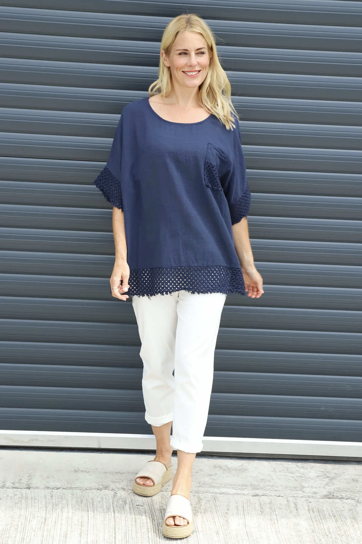 Livie Pocket Cotton Top Navy 4 Livie Pocket Cotton Top Navy - Image 2