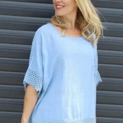 Livie Pocket Cotton Top Powder Blue
