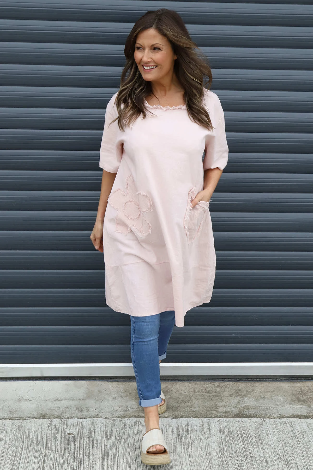 Grazia Flower Patch Linen Tunic Pink 3 Grazia Flower Patch Linen Tunic Pink