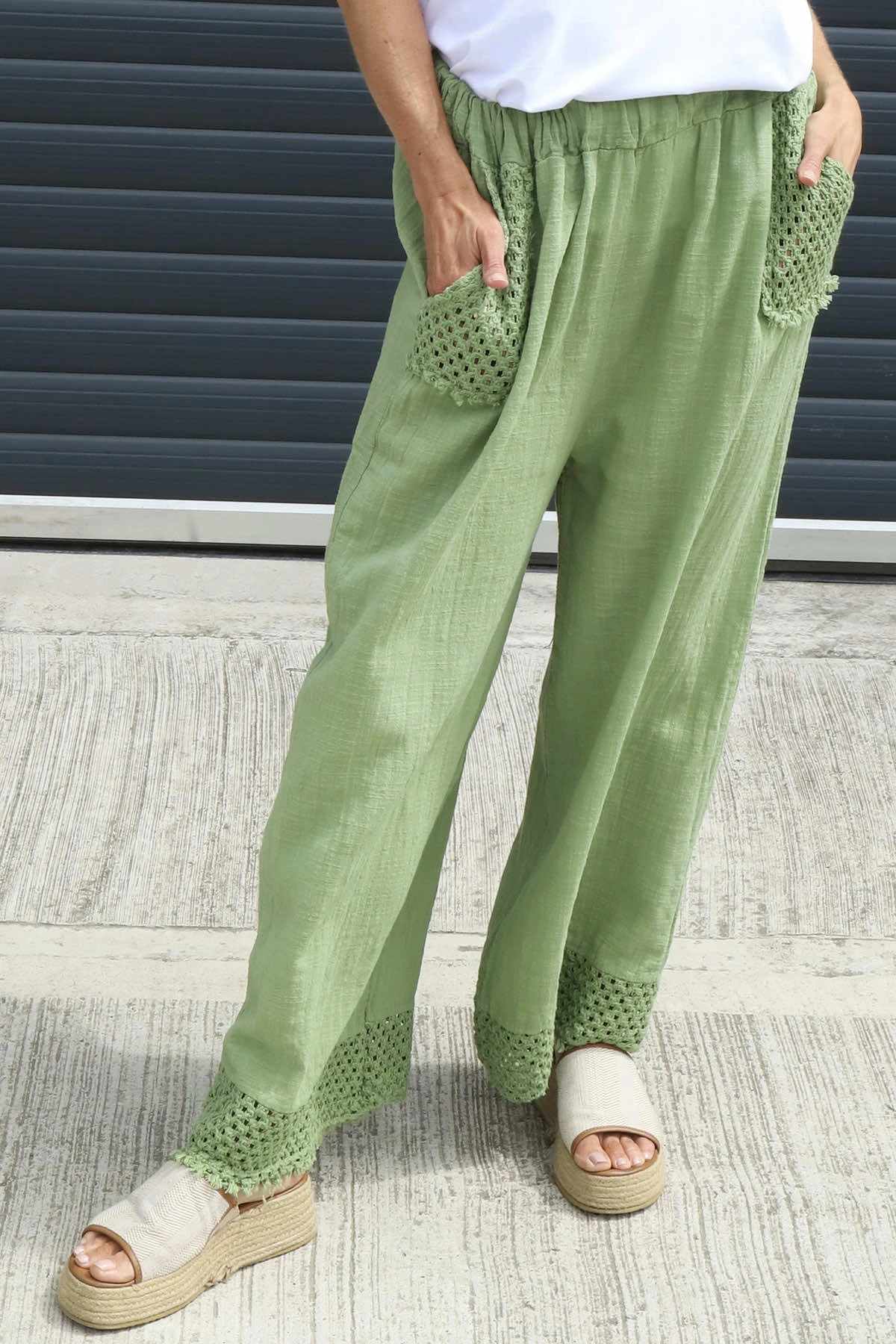Elana Cotton Trousers Green 5 Elana Cotton Trousers Green - Image 3