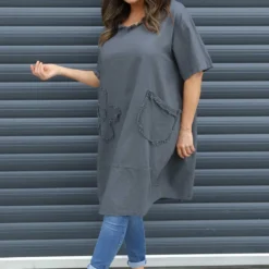 Grazia Flower Patch Linen Tunic Charcoal