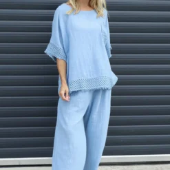 Elana Cotton Trousers Powder Blue
