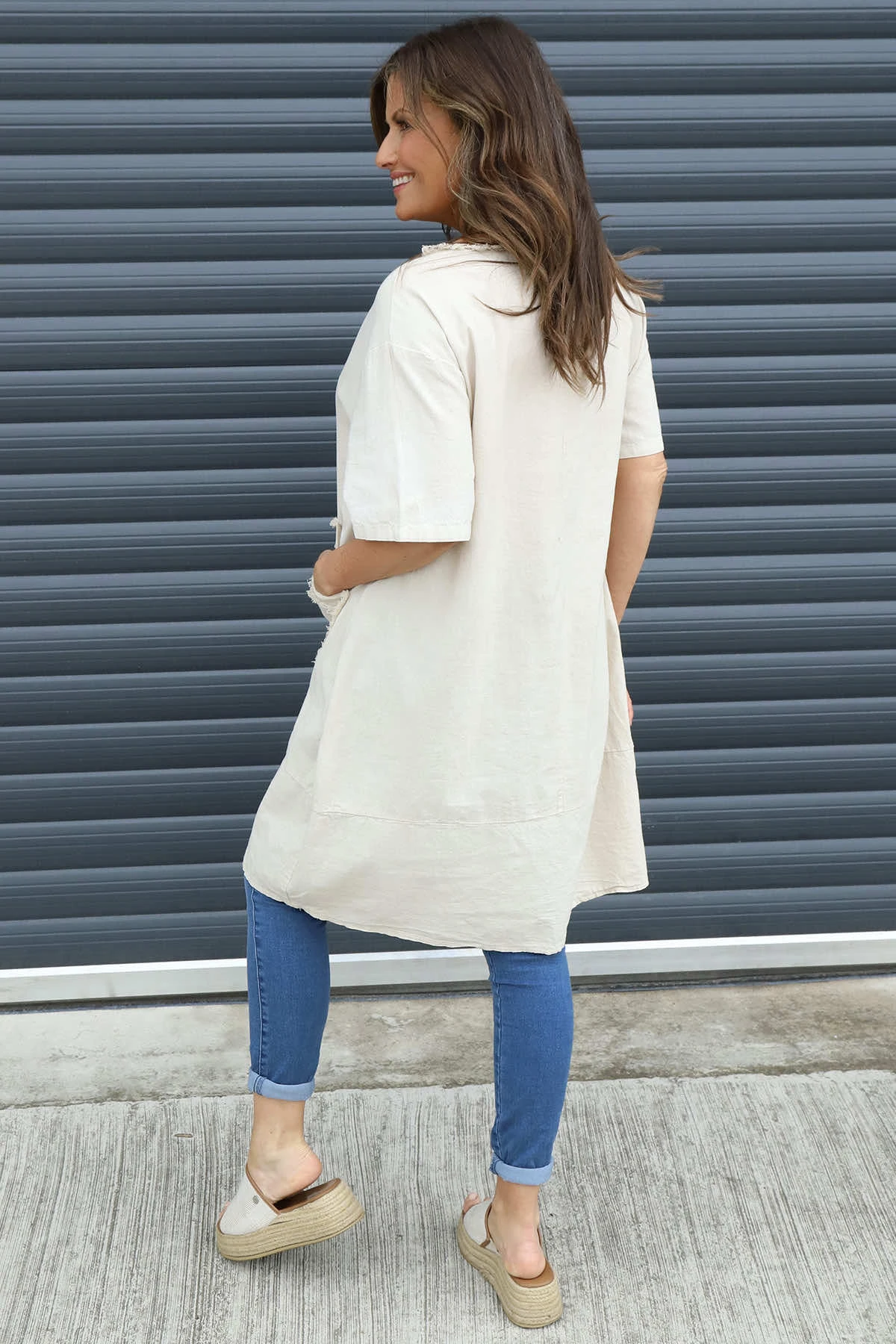 Grazia Flower Patch Linen Tunic Stone 6 Grazia Flower Patch Linen Tunic Stone - Image 4