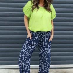Nina Print Cotton Trousers Navy