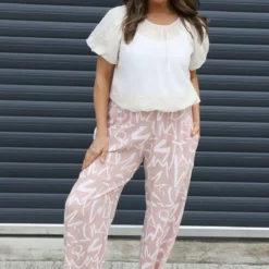 Nina Print Cotton Trousers Pink