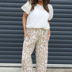 Nina Print Cotton Trousers Stone