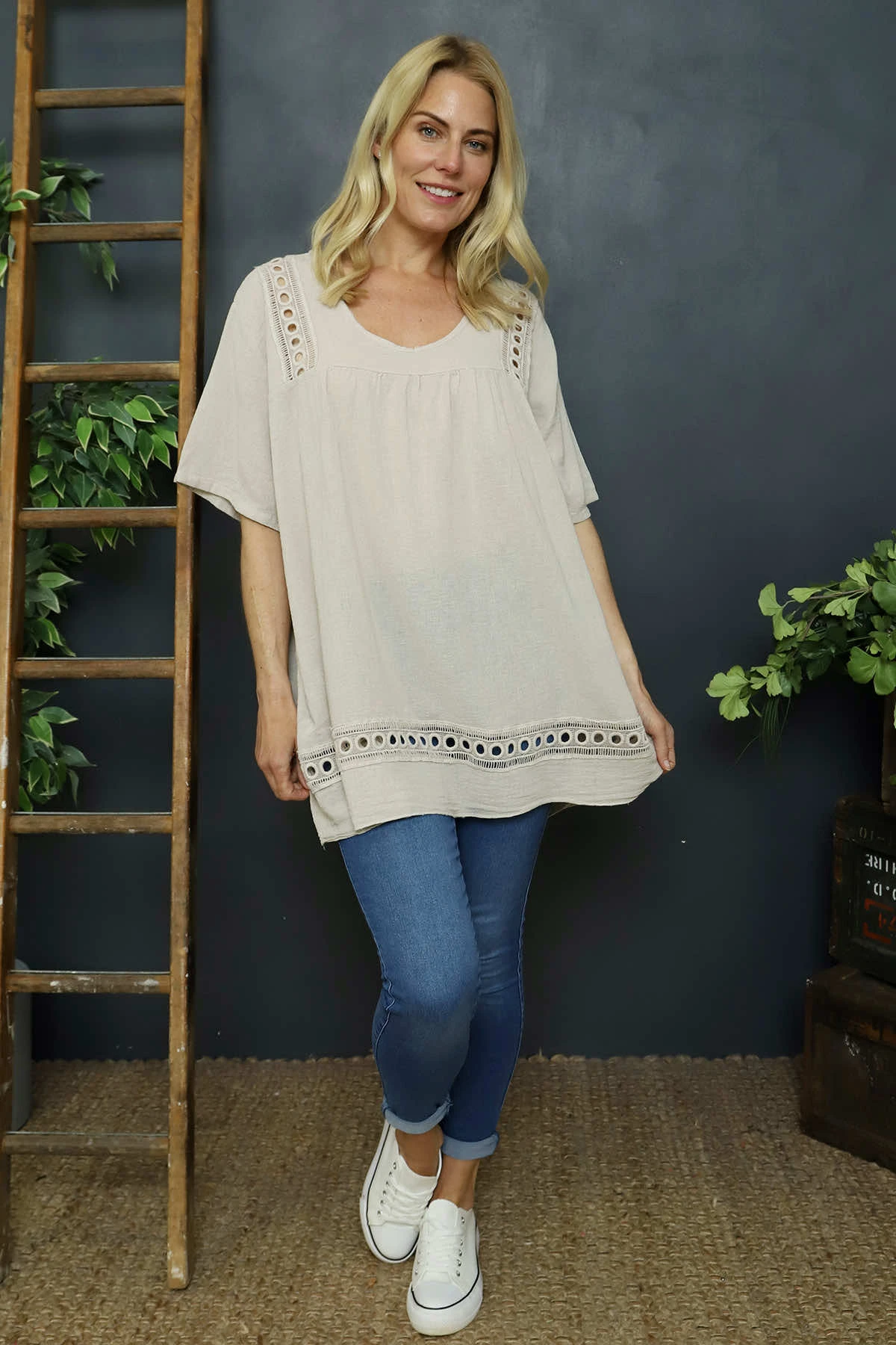 Katriel Embroidered Cotton Top Stone 4 Katriel Embroidered Cotton Top Stone - Image 2
