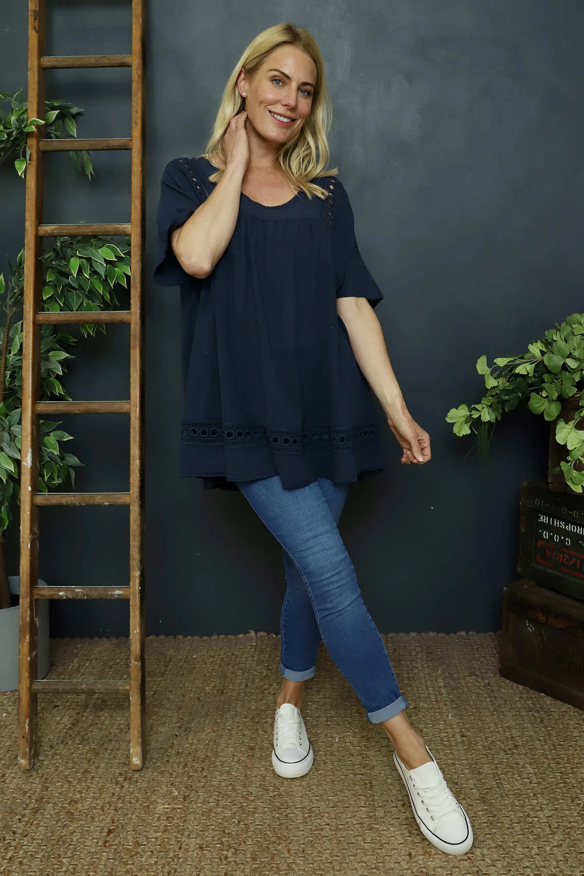 Katriel Embroidered Cotton Top Navy 3 Katriel Embroidered Cotton Top Navy