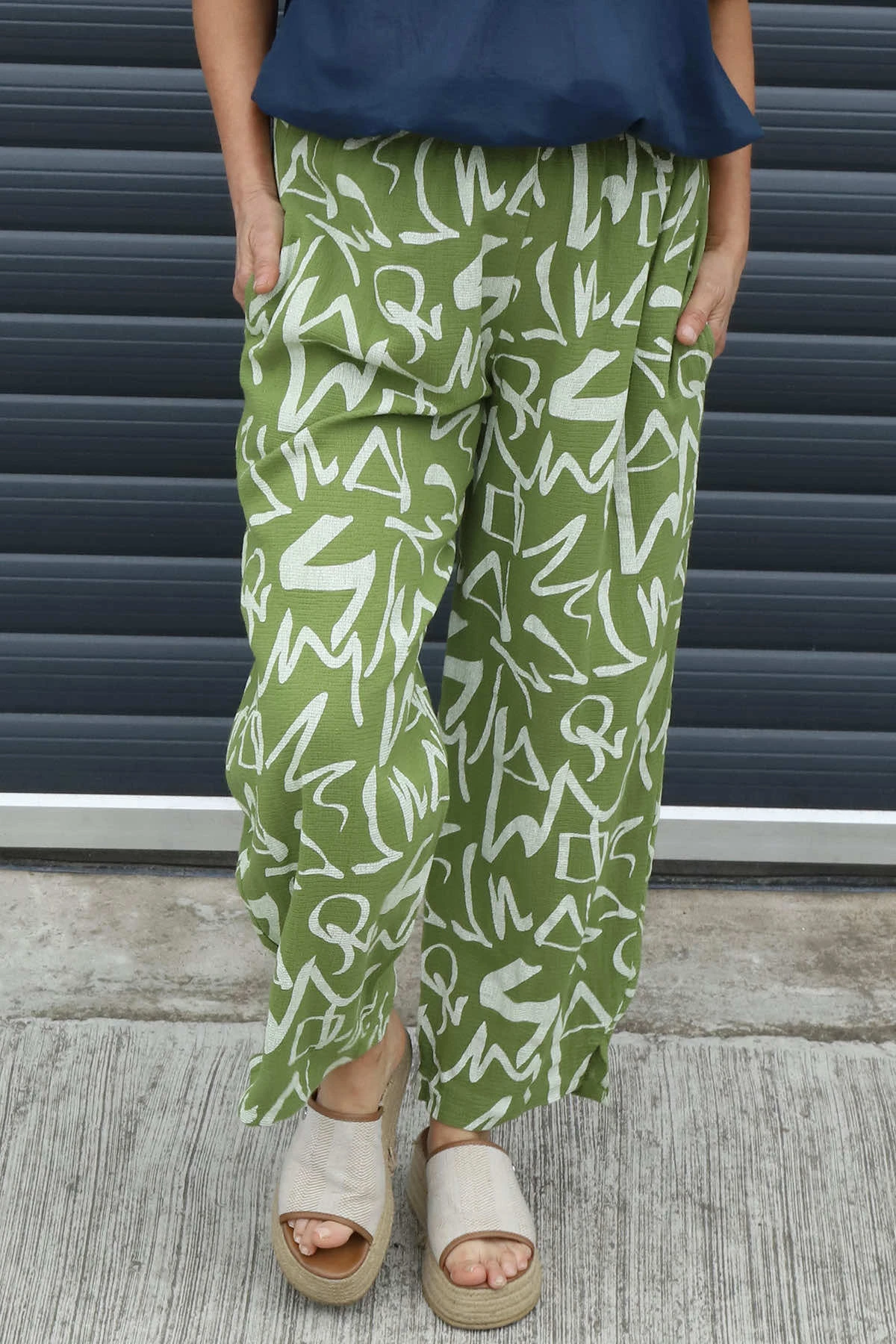 Nina Print Cotton Trousers Olive 4 Nina Print Cotton Trousers Olive - Image 2