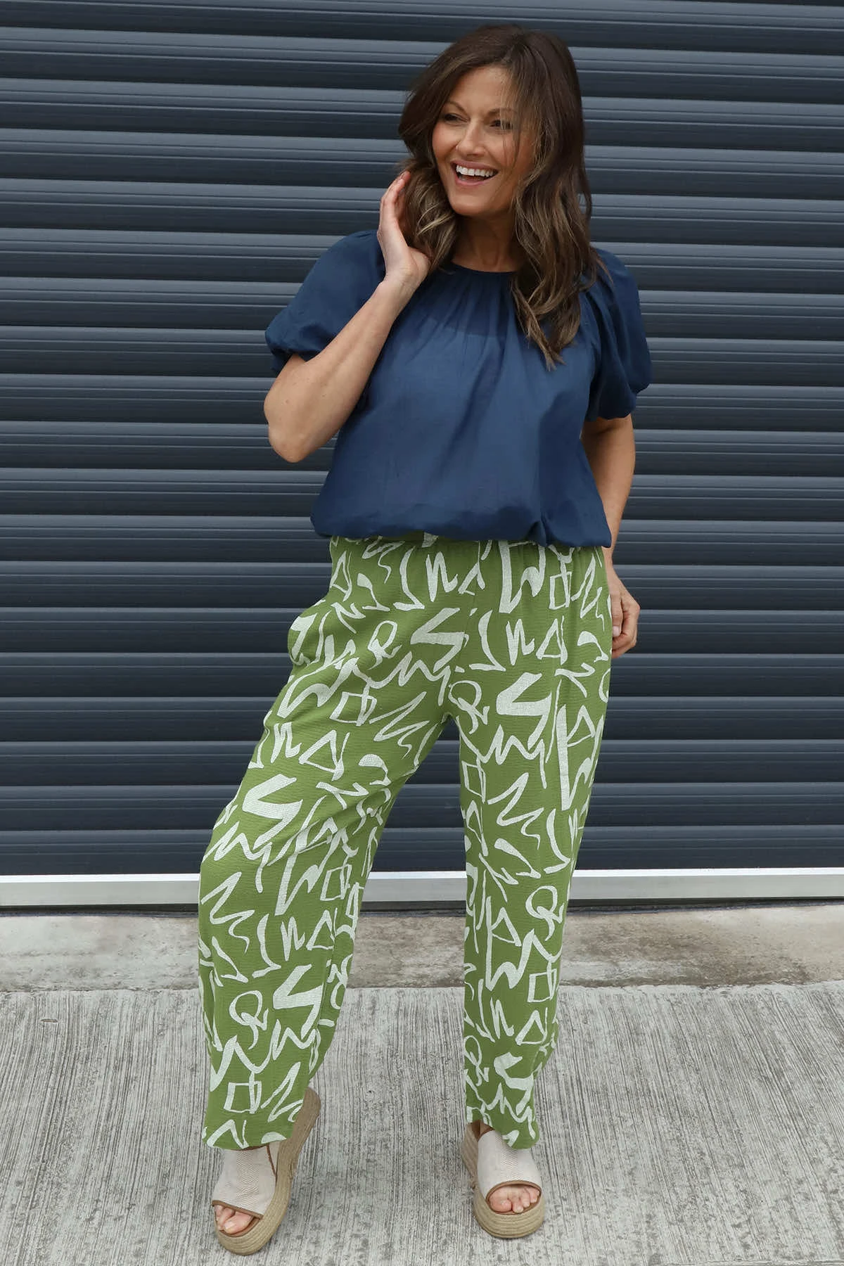 Nina Print Cotton Trousers Olive 3 Nina Print Cotton Trousers Olive