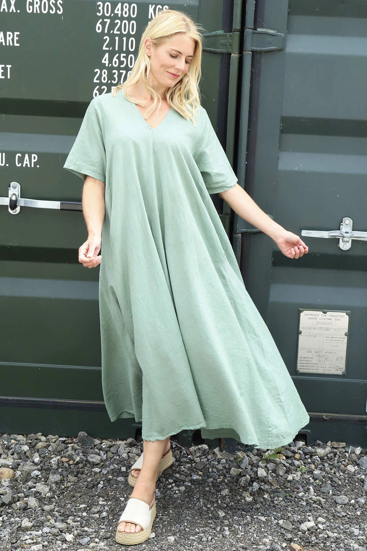 Ellerie V-Neck Linen Dress Khaki 3 Ellerie V-Neck Linen Dress Khaki