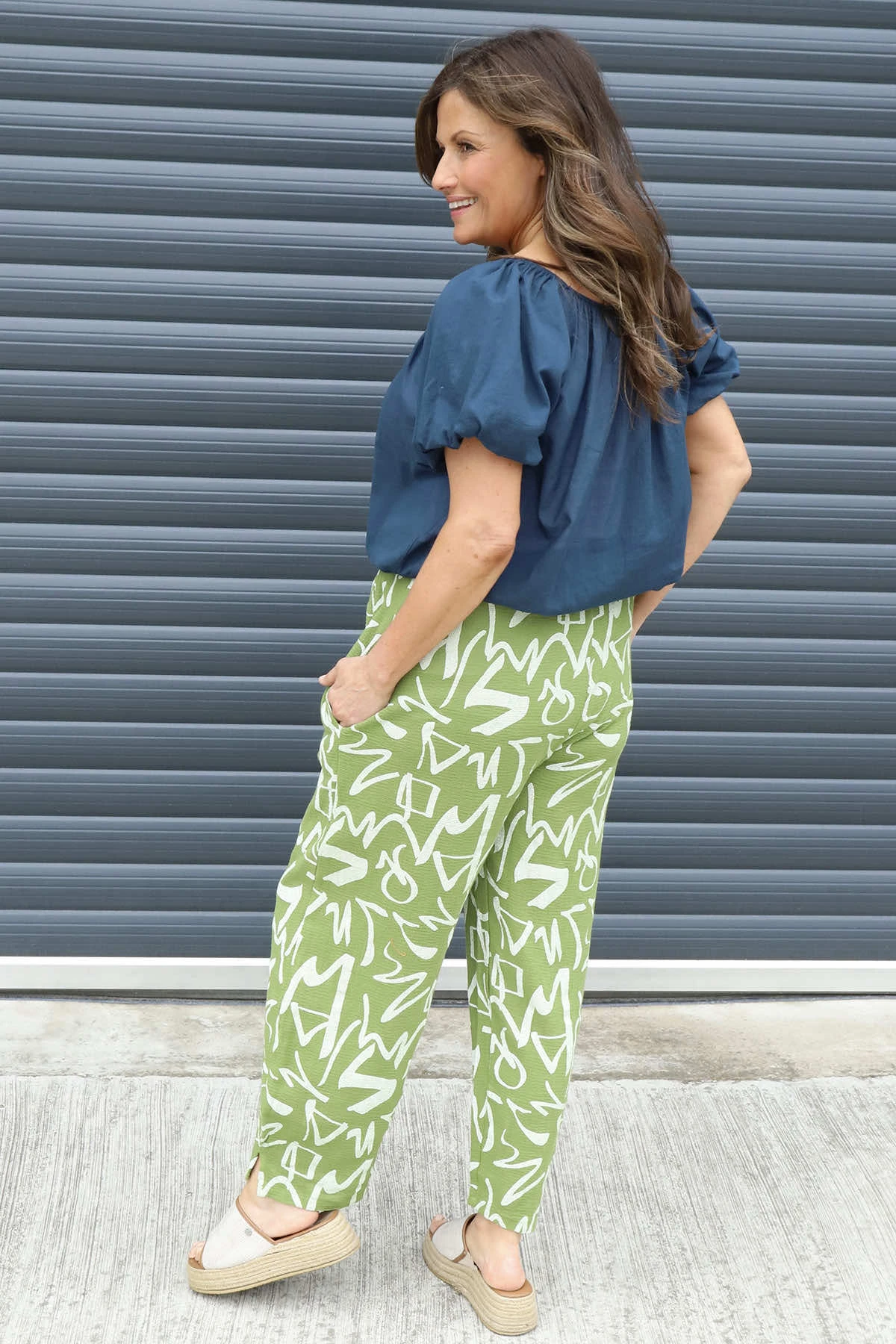 Nina Print Cotton Trousers Olive 6 Nina Print Cotton Trousers Olive - Image 4