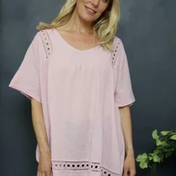 Katriel Embroidered Cotton Top Pink