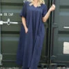 Ellerie V-Neck Linen Dress Navy 1 Ellerie V-Neck Linen Dress Navy -Kitandkaboodal Store IMG 4215 48a272e3 c071 4841 a845 11a69d1b62ba