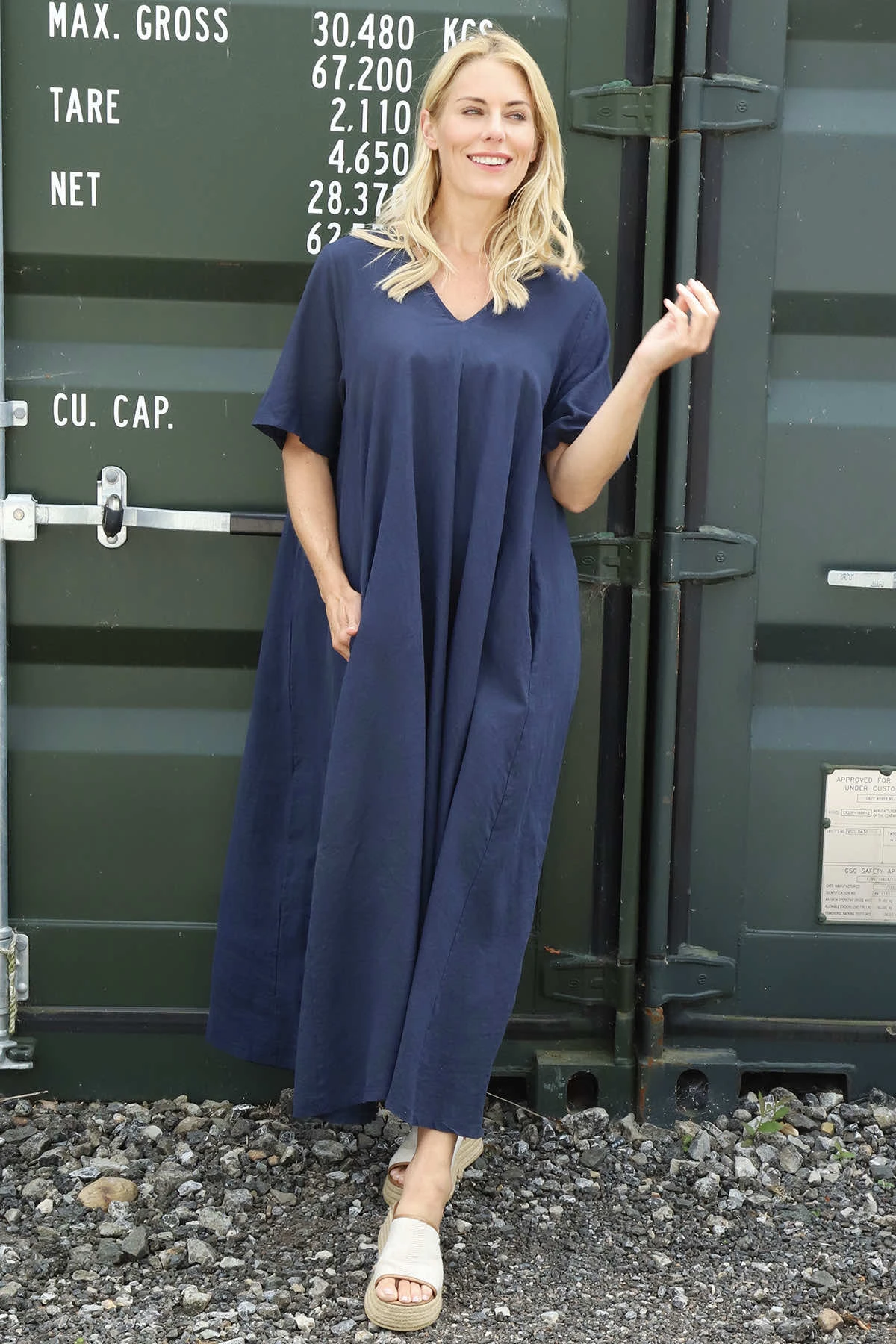 Ellerie V-Neck Linen Dress Navy 3 Ellerie V-Neck Linen Dress Navy