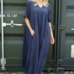 Ellerie V-Neck Linen Dress Navy 7 Ellerie V-Neck Linen Dress Navy -Kitandkaboodal Store IMG 4216 df53b140 0fd2 4f28 8592 899ef5ace042
