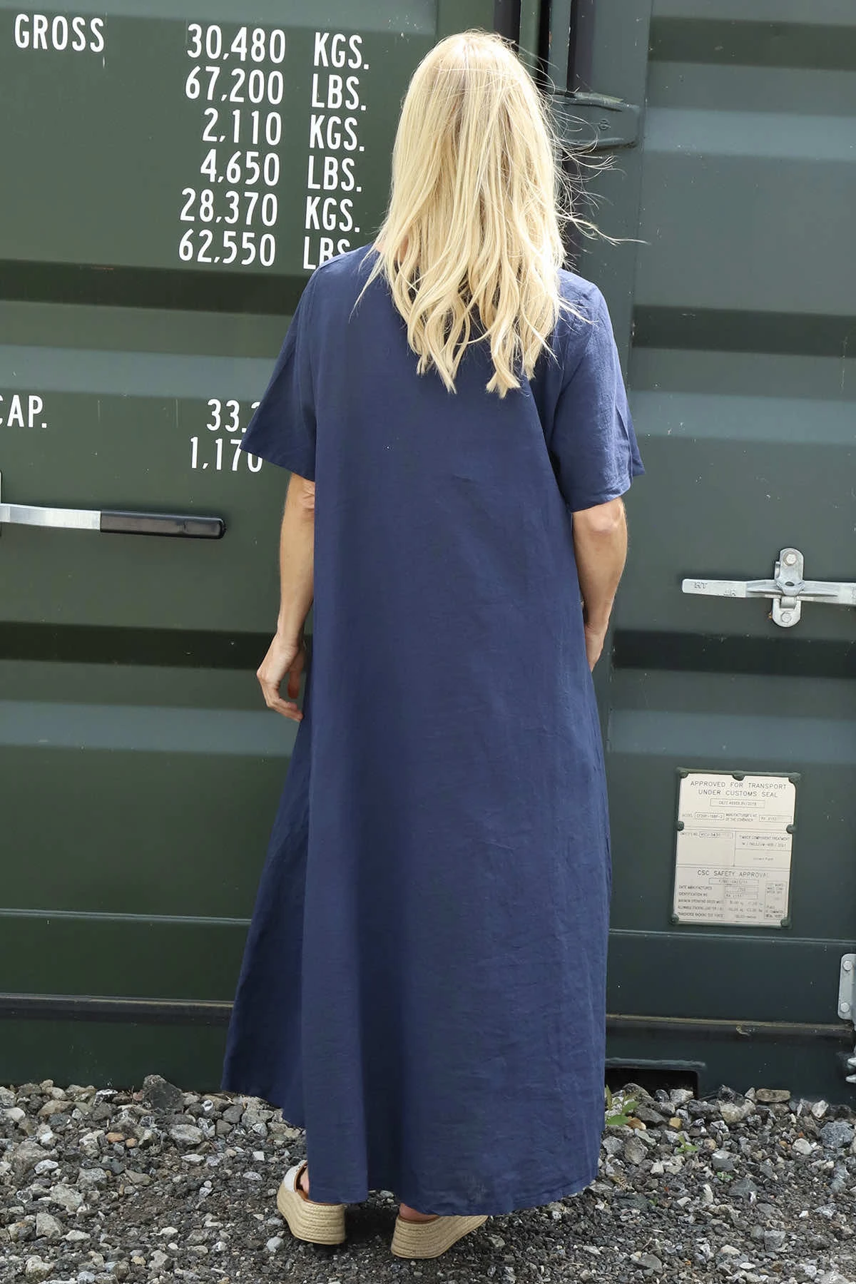 Ellerie V-Neck Linen Dress Navy 6 Ellerie V-Neck Linen Dress Navy - Image 4