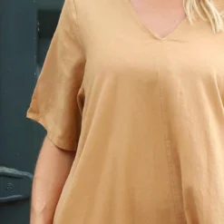 Ellerie V-Neck Linen Dress Camel -Kitandkaboodal Store IMG 4282 eb090caf b0e5 47cb 8b71 af6dac48a1f7