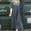 Ellerie V-Neck Linen Dress Charcoal -Kitandkaboodal Store IMG 4312 67230e4c 1114 4e5a 8e8c d461a78c1677