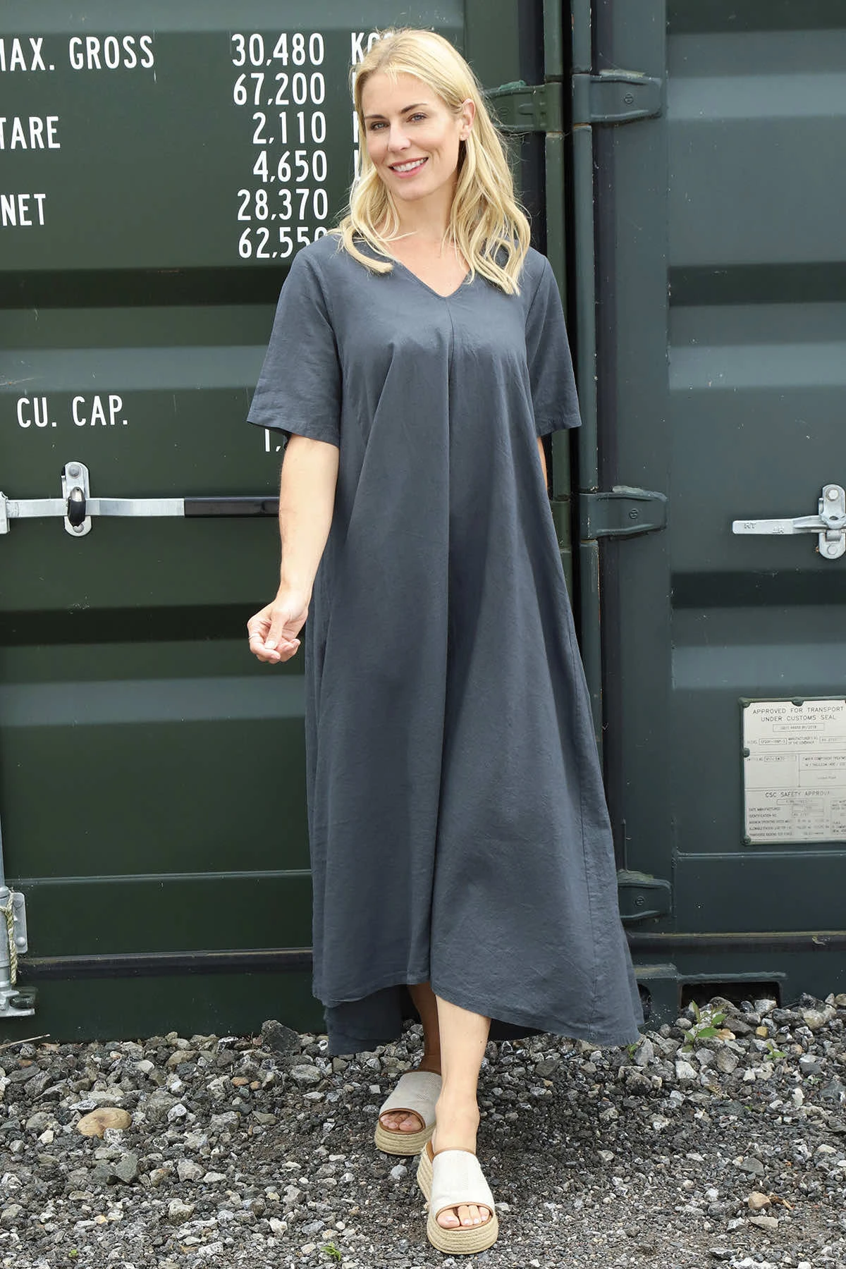 Ellerie V-Neck Linen Dress Charcoal 3 Ellerie V-Neck Linen Dress Charcoal