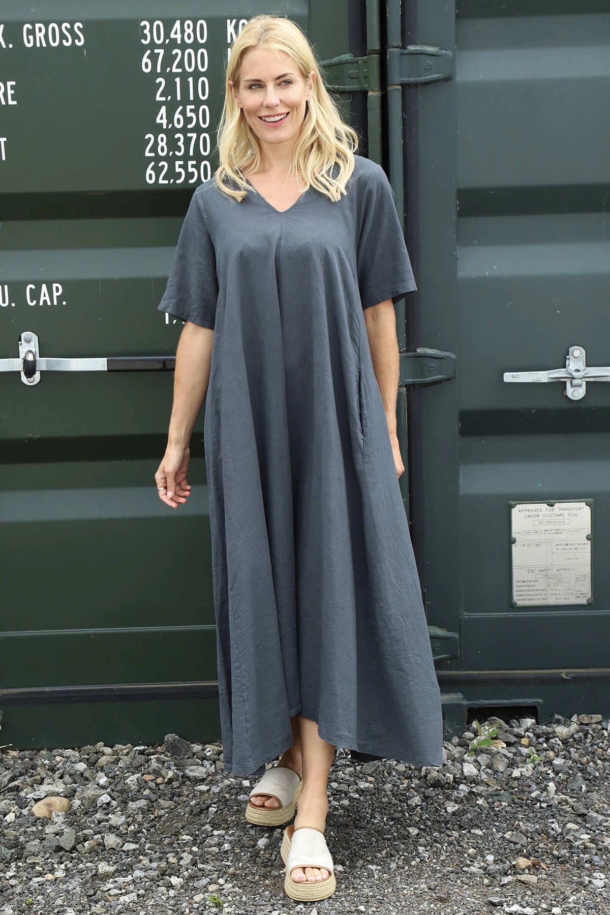 Ellerie V-Neck Linen Dress Charcoal 4 Ellerie V-Neck Linen Dress Charcoal - Image 2