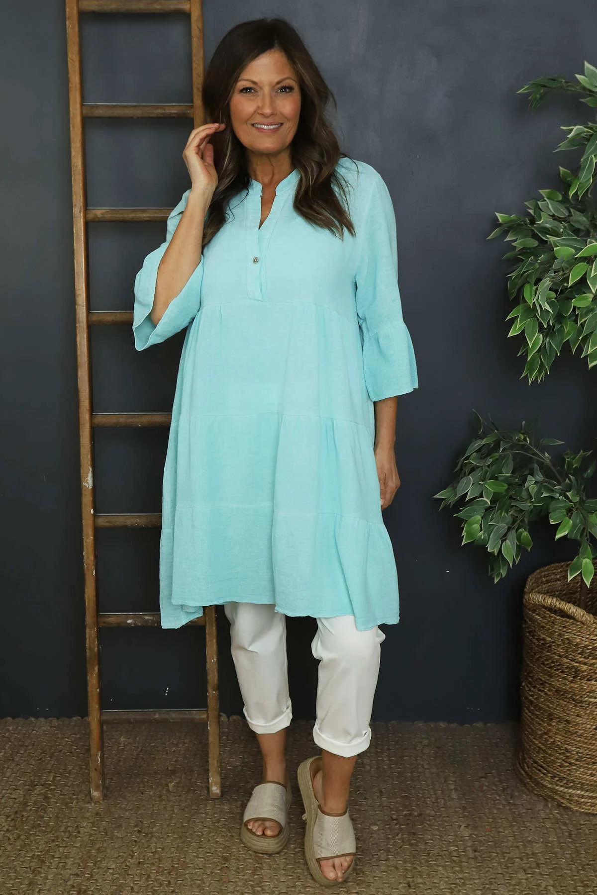 Imelda Tiered Cotton Tunic Mint 4 Imelda Tiered Cotton Tunic Mint - Image 2
