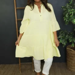 Imelda Tiered Cotton Tunic Yellow