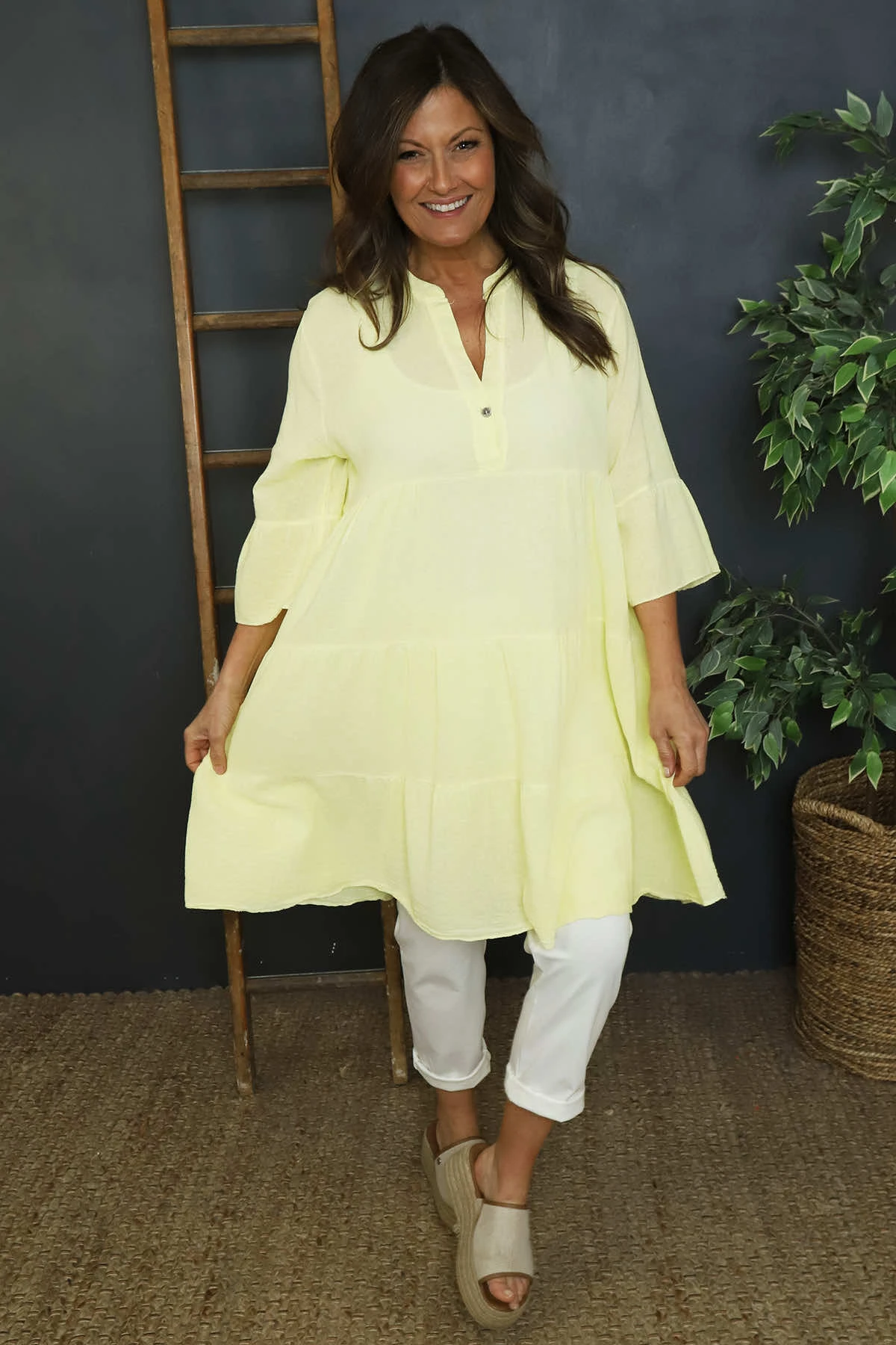 Imelda Tiered Cotton Tunic Yellow 3 Imelda Tiered Cotton Tunic Yellow