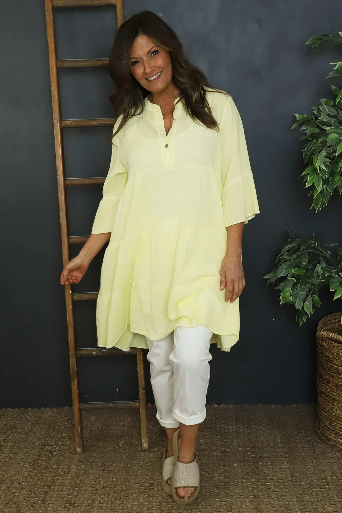 Imelda Tiered Cotton Tunic Yellow 4 Imelda Tiered Cotton Tunic Yellow - Image 2