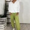 Jacinda Stripe Cotton Trousers Olive