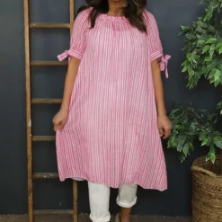 Palmina Stripe Cotton Dress Fuchsia