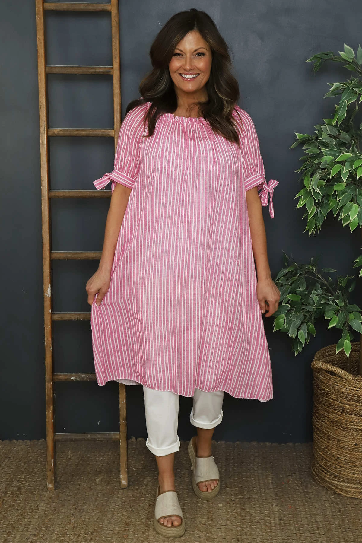 Palmina Stripe Cotton Dress Fuchsia 3 Palmina Stripe Cotton Dress Fuchsia