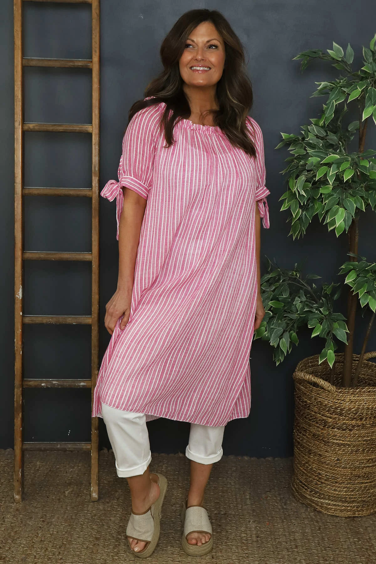 Palmina Stripe Cotton Dress Fuchsia 4 Palmina Stripe Cotton Dress Fuchsia - Image 2
