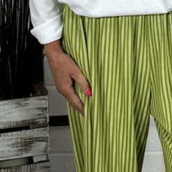 Jacinda Stripe Cotton Trousers Olive -Kitandkaboodal Store IMG 4446 d18a9422 b635 47a1 ae1f 91d63fe28d31