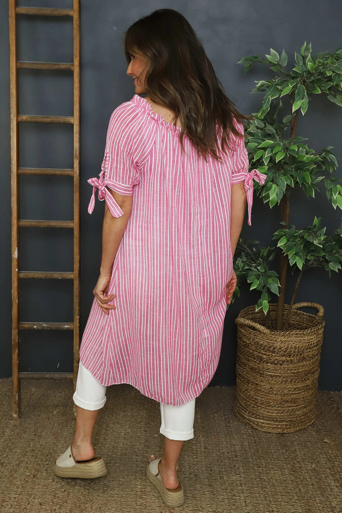 Palmina Stripe Cotton Dress Fuchsia 6 Palmina Stripe Cotton Dress Fuchsia - Image 4