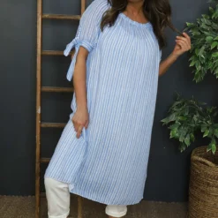 Palmina Stripe Cotton Dress Powder Blue