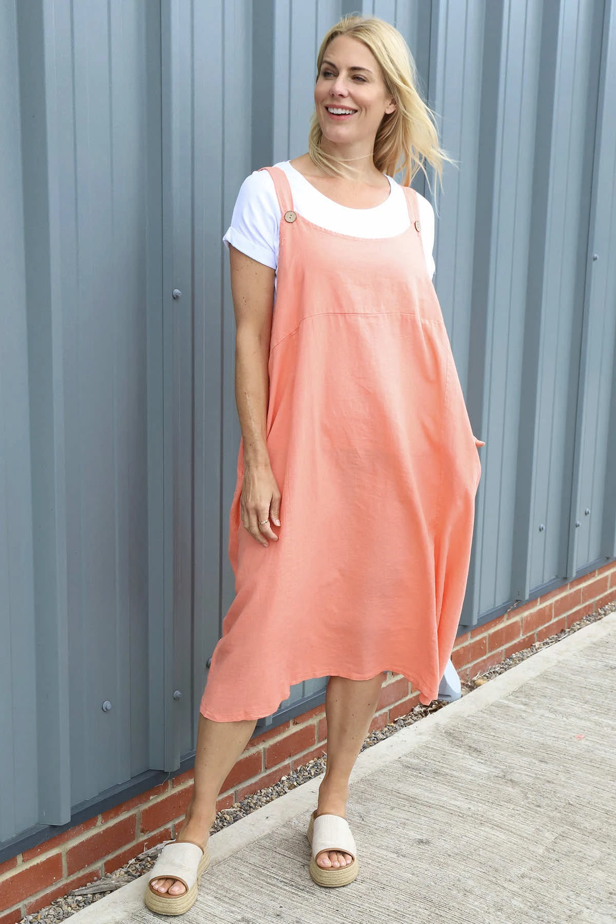 Adina Linen Pinafore Dress Orange 4 Adina Linen Pinafore Dress Orange - Image 2