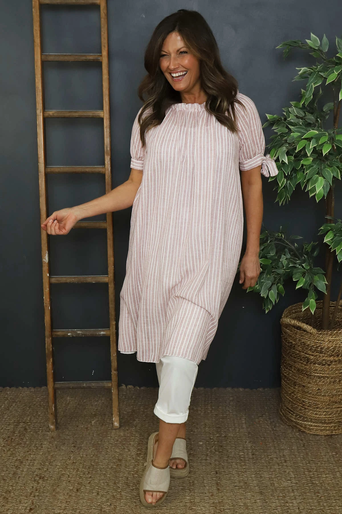 Palmina Stripe Cotton Dress Pink 4 Palmina Stripe Cotton Dress Pink - Image 2