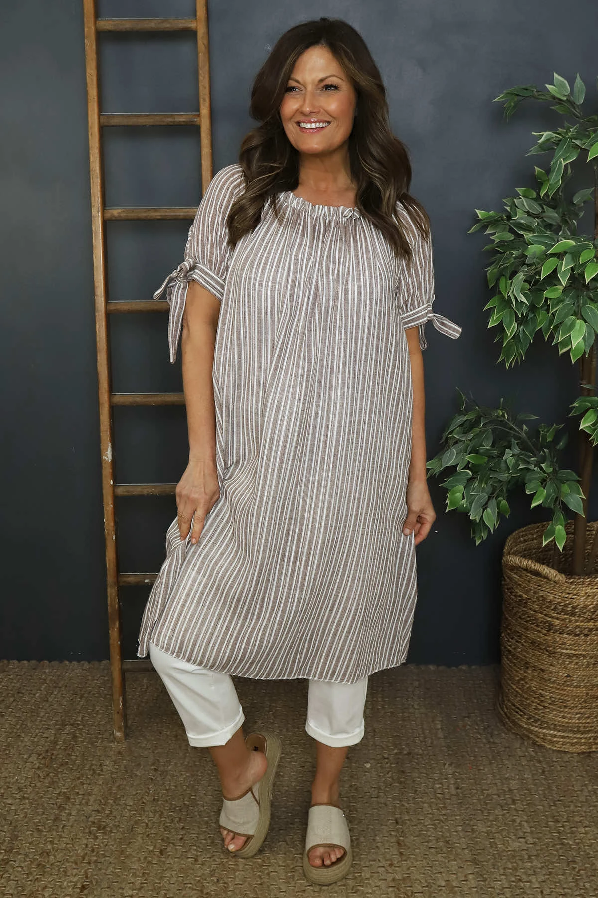 Palmina Stripe Cotton Dress Mocha 3 Palmina Stripe Cotton Dress Mocha