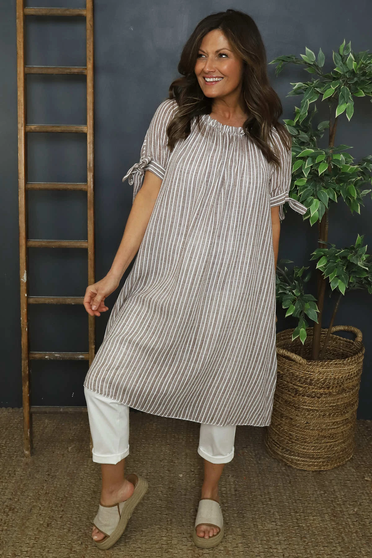 Palmina Stripe Cotton Dress Mocha 4 Palmina Stripe Cotton Dress Mocha - Image 2