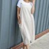 Adina Linen Pinafore Dress Stone