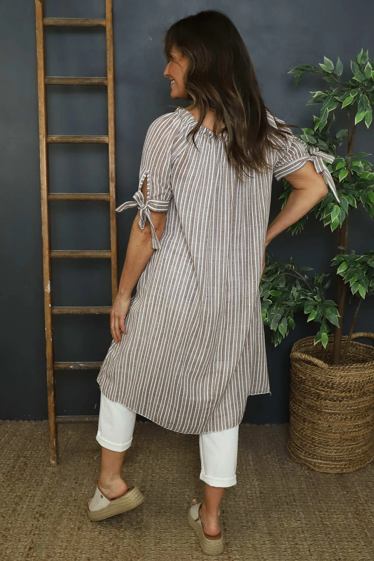 Palmina Stripe Cotton Dress Mocha 6 Palmina Stripe Cotton Dress Mocha - Image 4