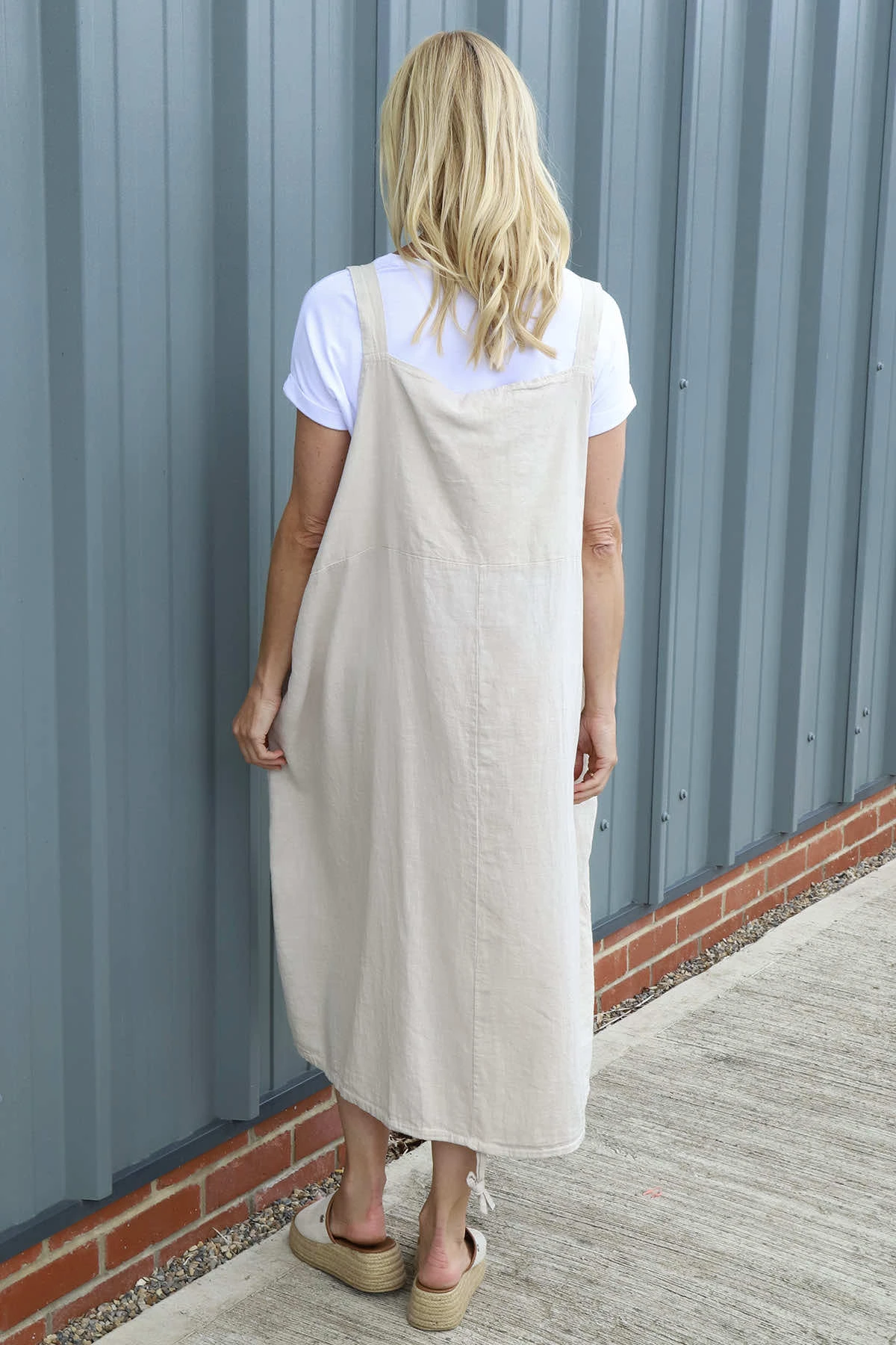 Adina Linen Pinafore Dress Stone 6 Adina Linen Pinafore Dress Stone - Image 4