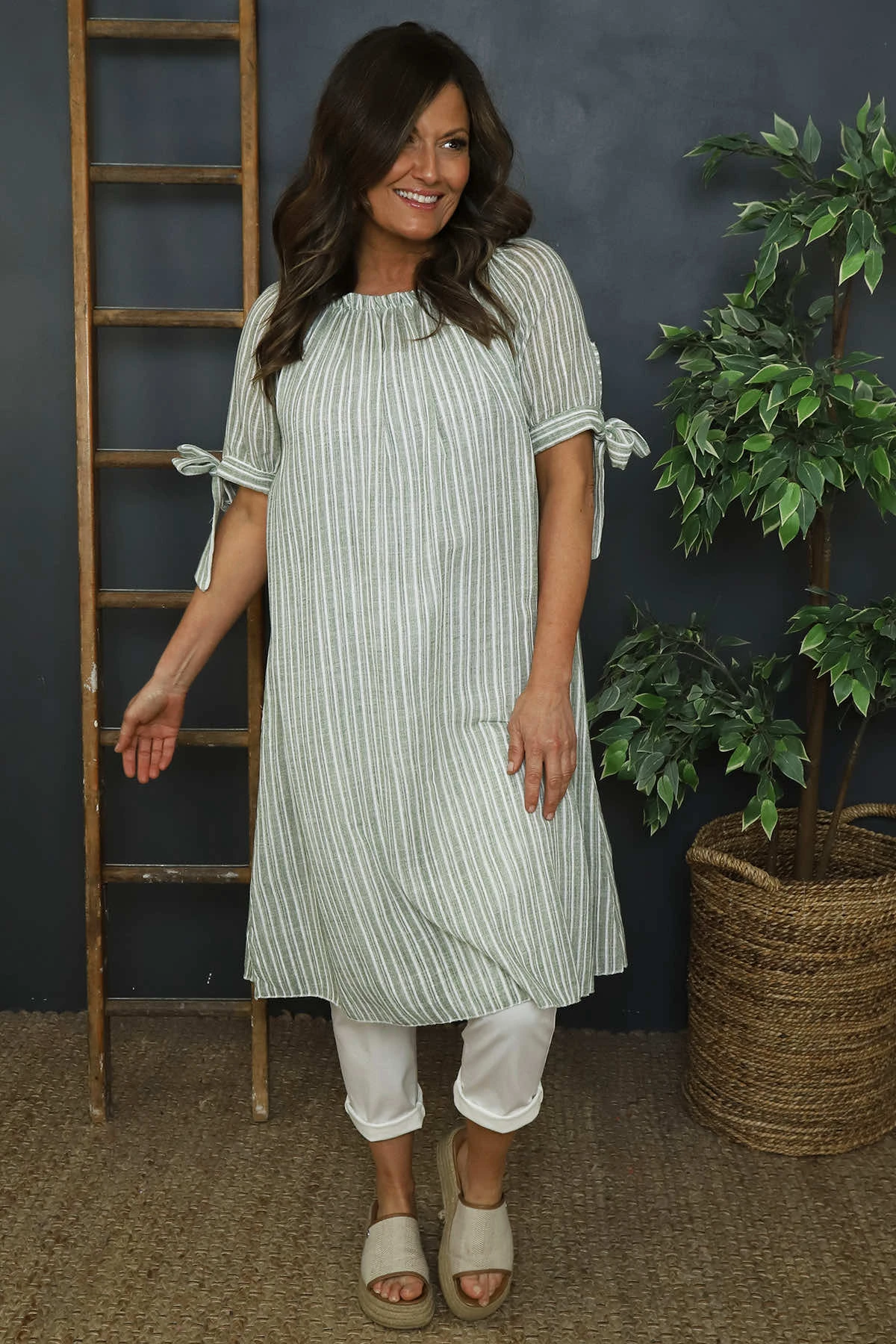 Palmina Stripe Cotton Dress Khaki 4 Palmina Stripe Cotton Dress Khaki - Image 2