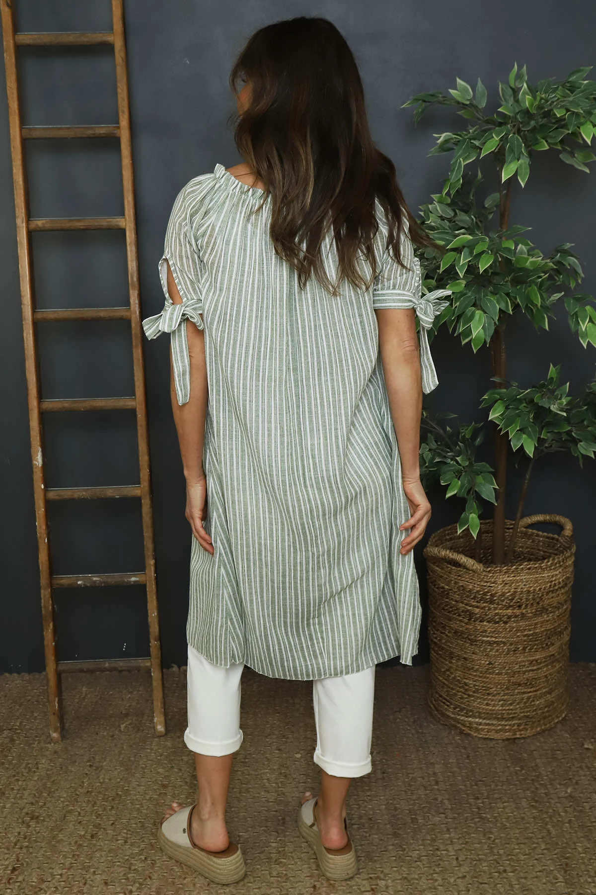 Palmina Stripe Cotton Dress Khaki 6 Palmina Stripe Cotton Dress Khaki - Image 4