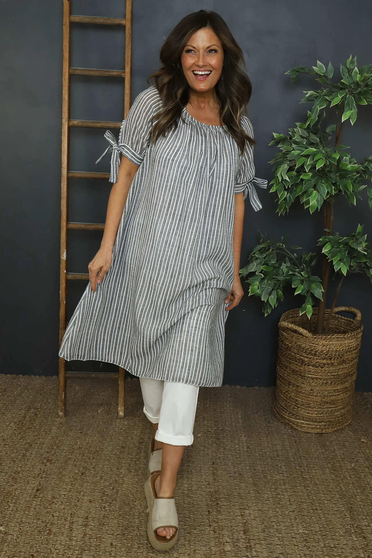 Palmina Stripe Cotton Dress Black 4 Palmina Stripe Cotton Dress Black - Image 2