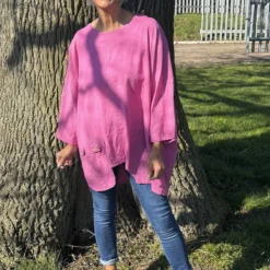 Daisy Linen Top Fuchsia