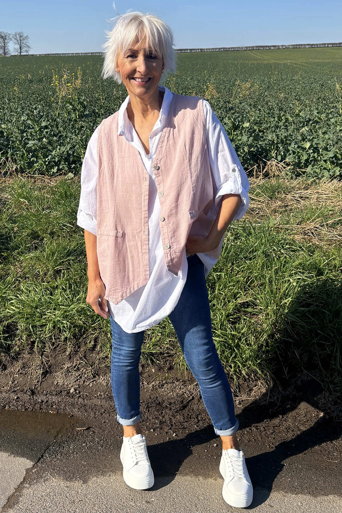 Maryam Linen Waistcoat Pink 5 Maryam Linen Waistcoat Pink - Image 3