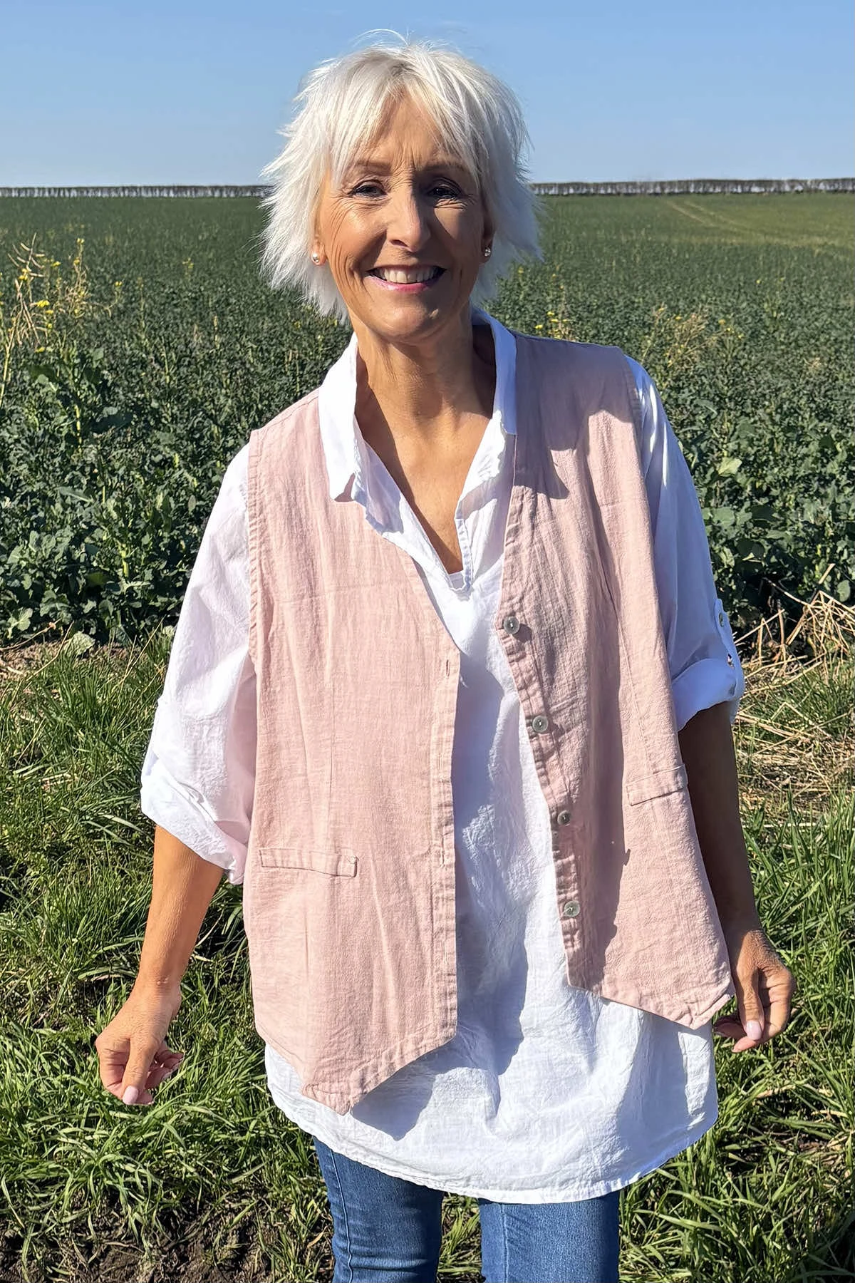 Maryam Linen Waistcoat Pink 3 Maryam Linen Waistcoat Pink